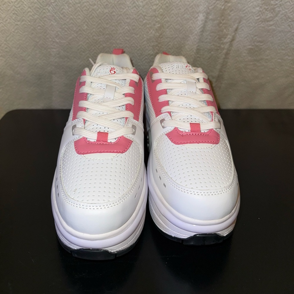 Women's White and Pink Athletic and Roller Skating Sneakers
